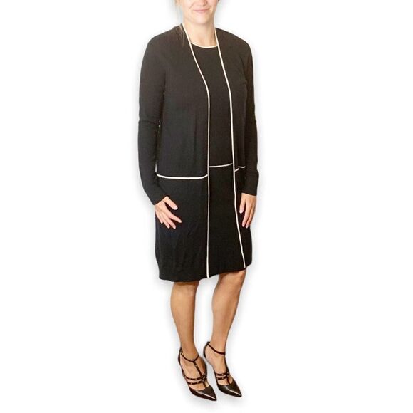 Worth 100% Wool Duster and Midi Dress Two Piece Set Women’s Black Cream Medium M - Picture 2 of 12